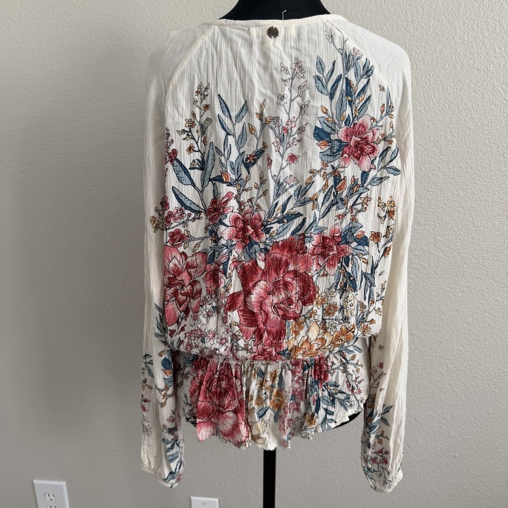 Billabong Women's Small Top Blouse Gauzy Boho Peplum Puff Sleeve Cottagecore - Picture 4 of 11